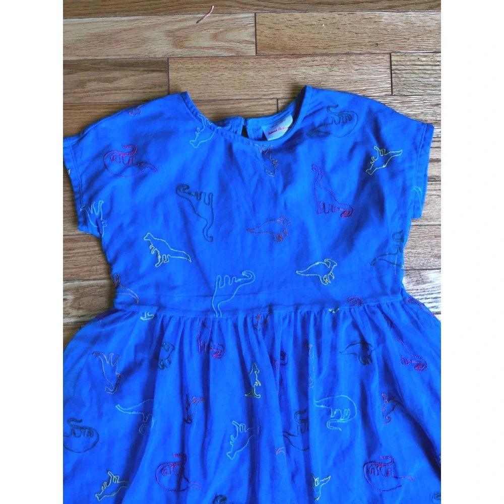 Hanna Andersson Girls Blue Embroidered Dinosaur Mesh Dress Size 10‎ 140cm
